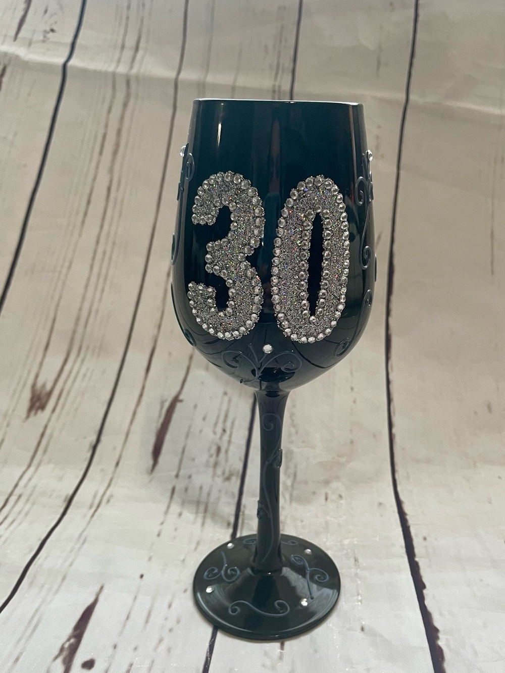 Bedazzled 30th wine glass